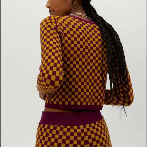 Daydreamer Fig Check Fitted Pullover Sweater New XS‎ - Picture 3 of 11